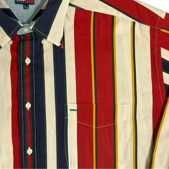 Tommy Hilfiger Vintage 90s Striped Button Down Shirt XL Crest Logo - Picture 5 of 12